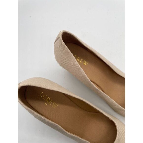 J. Crew Canvas Espadrille Wedge Heels‎ Womens Sz 8 Beige Slip On Casual Peppy - Picture 6 of 9